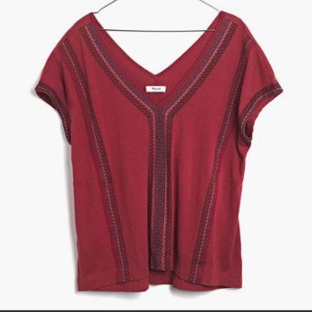 Madewell Tangier embroidered v-neck short sleeve tee L